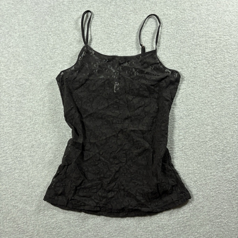 George Vintage Y2K Black Sheer Floral Lace Camisole Top M Coquette Whimsigoth